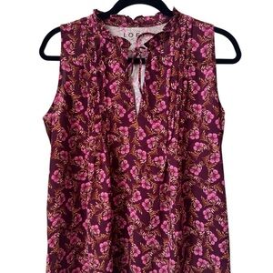 LOFT Garden Sleeveless Ruffle Tie Neck Mixed Media Blouse (NWT) Burgundy M
